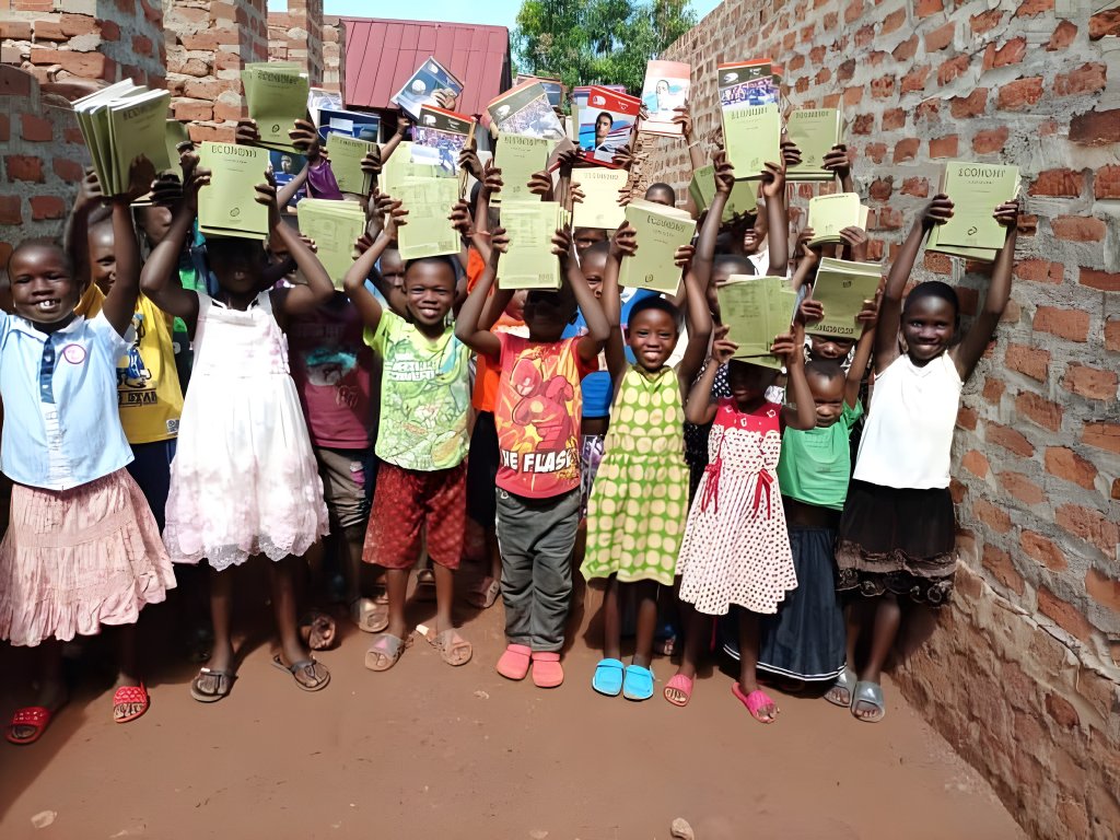 Children smiling with school notebooks